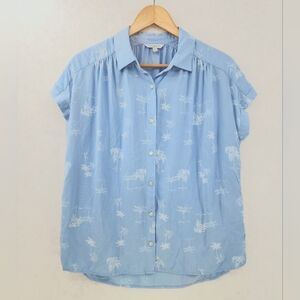 Lucky Brand Button Down Short Sleeve Shirt Women's Size Small Palm Tree Print